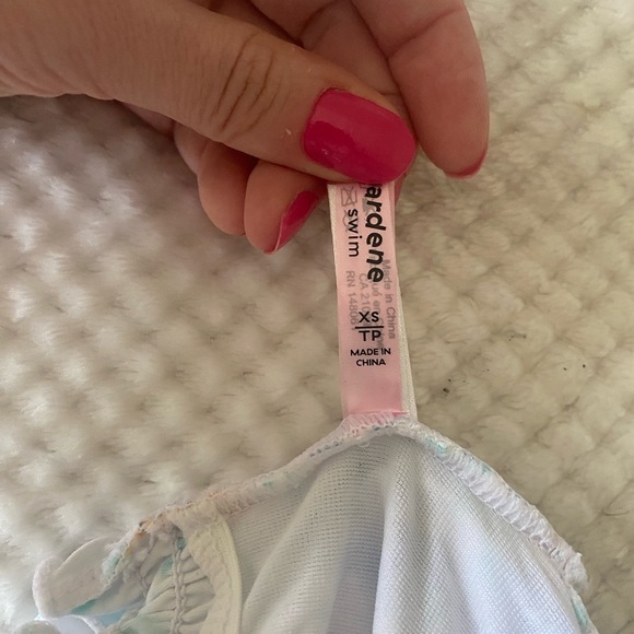 Ditsy Floral Ruffled Trim Floral Bathing Suit Off-Shoulder Top - Picture 3 of 3